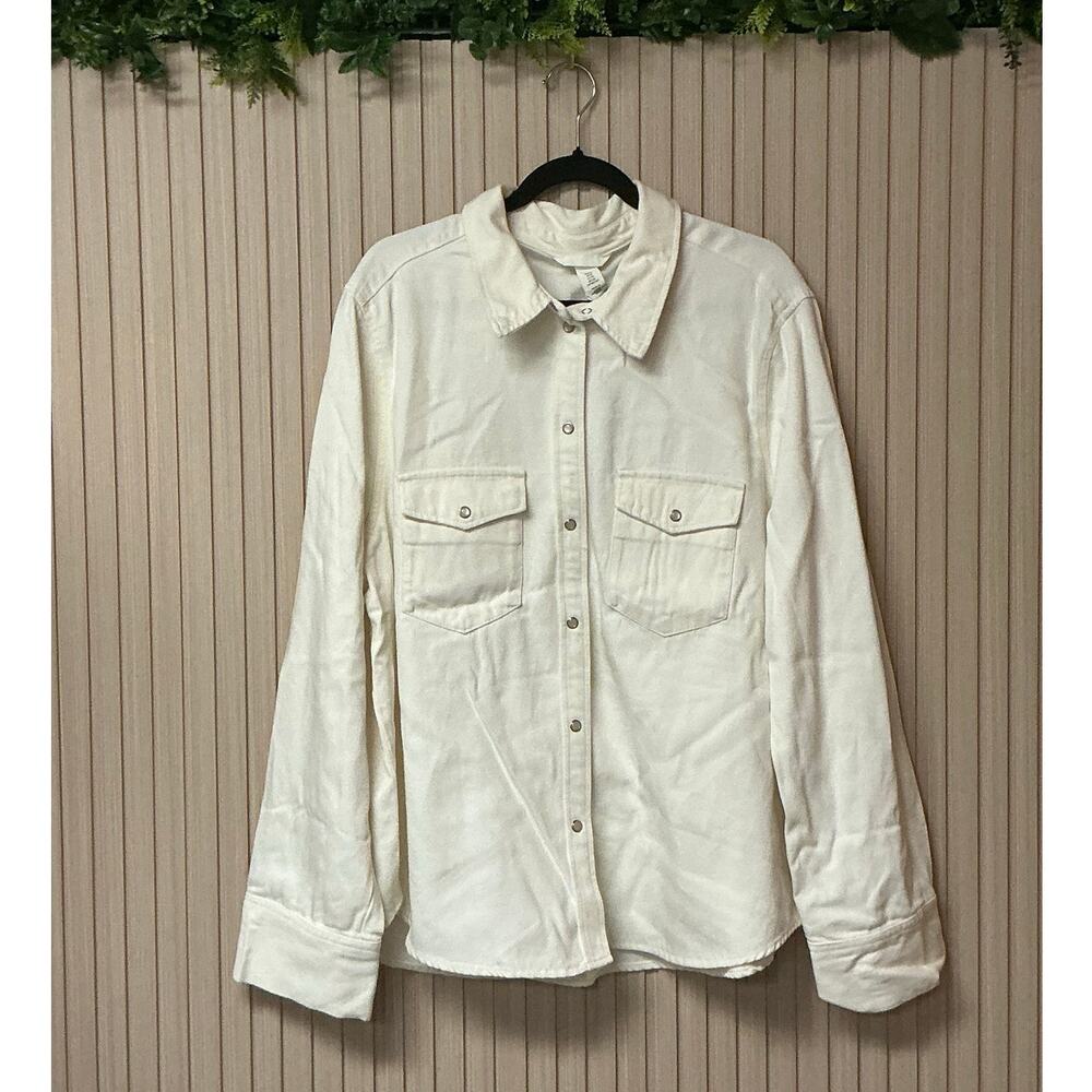 H&M Regular Fit Cream Denim Shirt Women's Size XL
